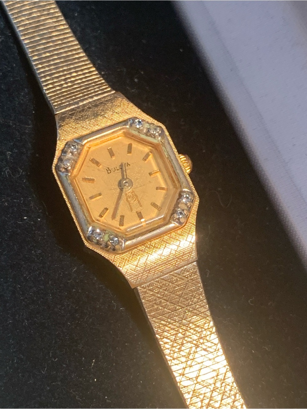 Vintage Bulova Women's Gold Bracelet Watch with Diamond  Accents / 92L78